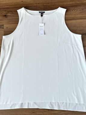 Eileen Fisher 1X Silk Georgette Crepe Bateau Neck Top Bone Sleeveless $218 NWT